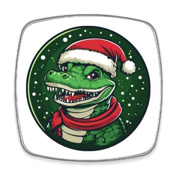 Alligator avec le chapeau de Père Noël - Magnet carré - blanc - Devant