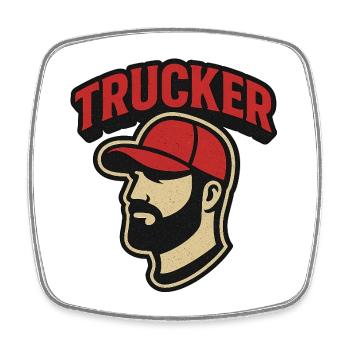 Tête de camionneur avec casquette rouge - Magnet carré - blanc - Devant