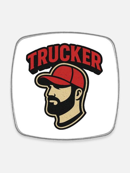 Trucker head with red cap - Square fridge magnet - white