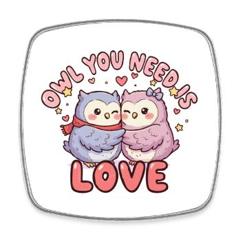 Owl Love: Cuddle Duo - Square fridge magnet - white - Front