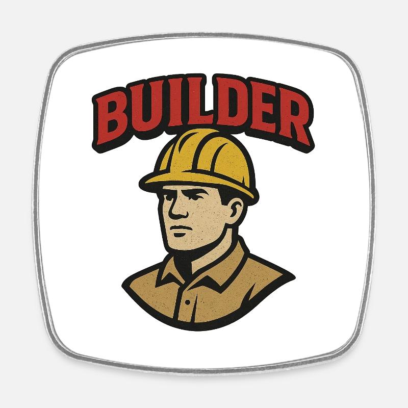 Logo rétro d’ouvrier du bâtiment avec casque - Magnet carré - blanc