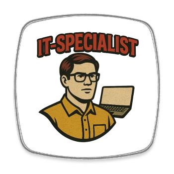 IT-Spezialist Retro Cartoon - Viereckiger Kühlschrankmagnet - Weiß - Vorne