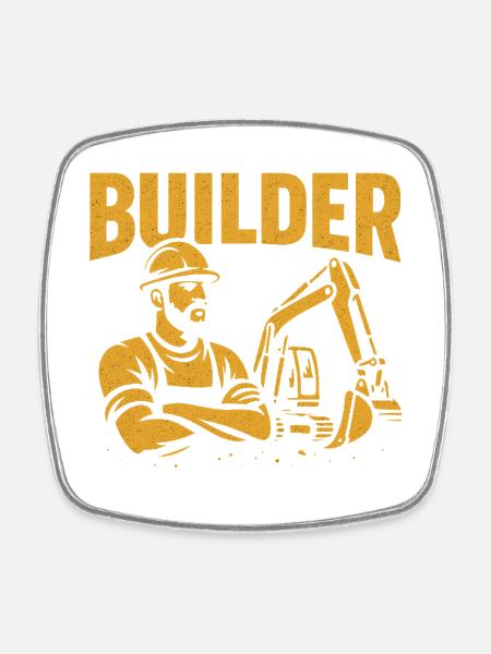 Construction worker kraft yellow on black - Square fridge magnet - white