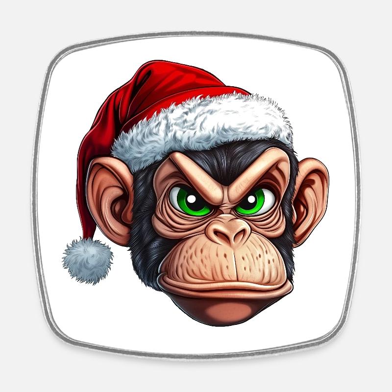 Affe mit Weihnachtsmütze :) - Viereckiger Kühlschrankmagnet - Weiß