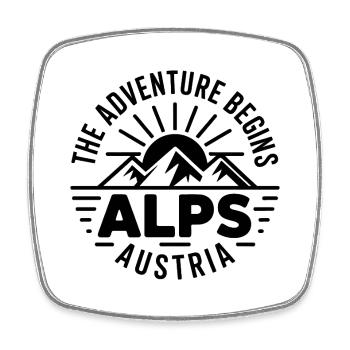 Alpen – Das Abenteuer beginnt – Souvenir-Design - Viereckiger Kühlschrankmagnet - Weiß - Vorne