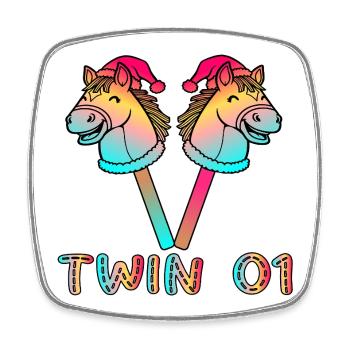 Christmas Hobby Horsing Twin 01 - Viereckiger Kühlschrankmagnet - Weiß - Vorne