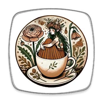 Floral Teacup Maiden - Square fridge magnet - white - Front