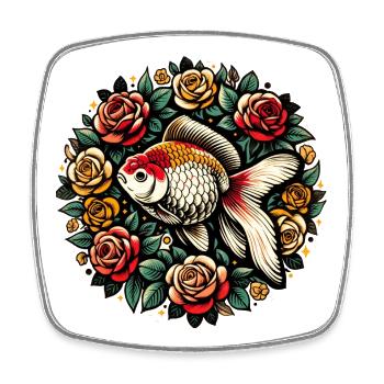 Koi and Roses Circle Design - Square fridge magnet - white - Front