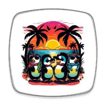 Sunset penguins on the palm beach - Square fridge magnet - white - Front