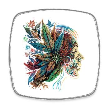 Psychedelische Blattensilhouette - Viereckiger Kühlschrankmagnet - Weiß - Vorne