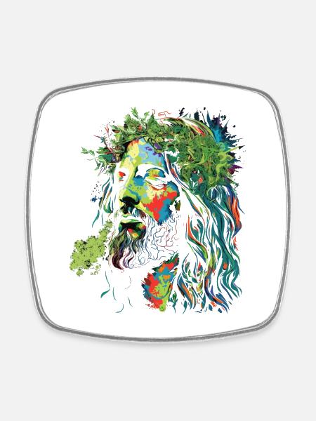 Explosion des couleurs rastafari de Jésus - Magnet carré - blanc