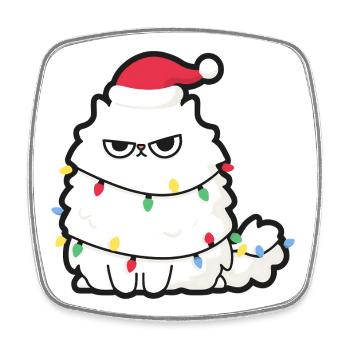 Grimmige Weihnachtskatze mit Lichtern - Viereckiger Kühlschrankmagnet - Weiß - Vorne