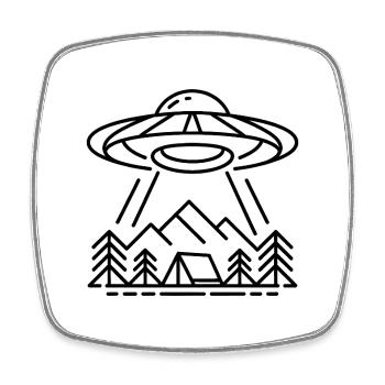 UFO at Campsite - Cool Alien Logo - Square fridge magnet - white - Front