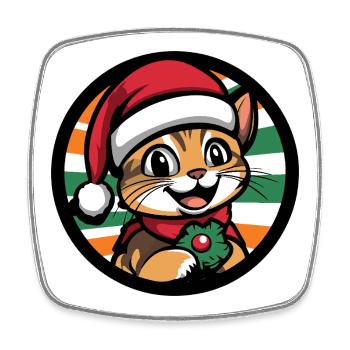 Chat de Noël avec une couronne de gui - Magnet carré - blanc - Devant