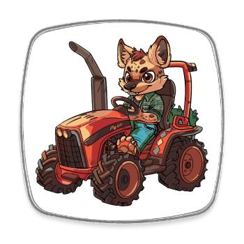 Hyène Tractor Farmer - Magnet carré - blanc - Devant