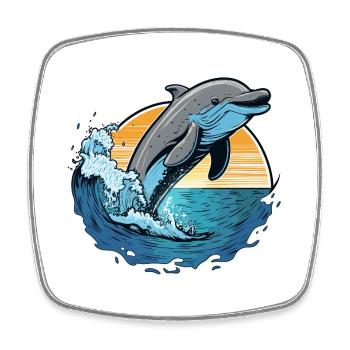 Delfin im Sonnenuntergang - Viereckiger Kühlschrankmagnet - Weiß - Vorne