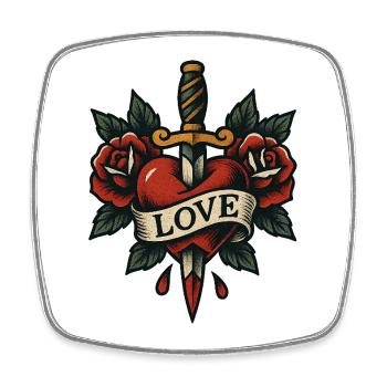 Heart Dagger Tattoo with Roses - Square fridge magnet - white - Front