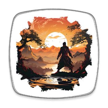 Sonnenuntergangsamurai am stillen See - Viereckiger Kühlschrankmagnet - Weiß - Vorne