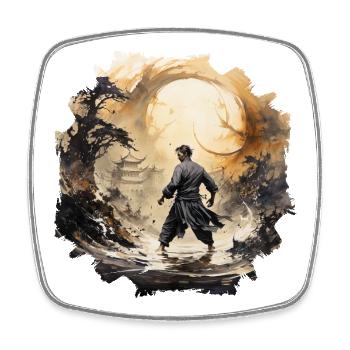 Moonlight Wuxia Fighter in the Zen Forest - Square fridge magnet - white - Front