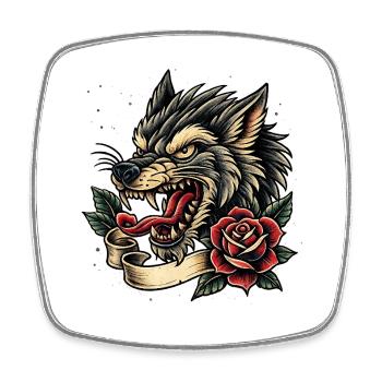Wolf with rose ribbon - Square fridge magnet - white - Front