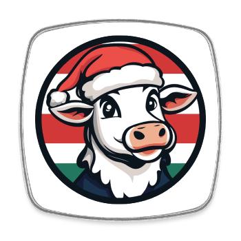 Vache de Noël en rouge vert festif - Magnet carré - blanc - Devant