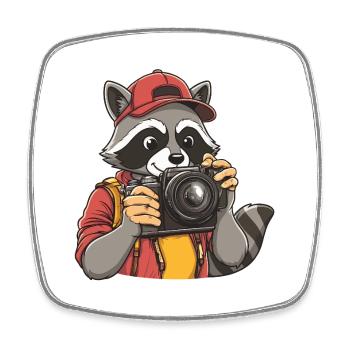 Photographe de ratons laveurs drôles et cool avec appareil photo - Magnet carré - blanc - Devant