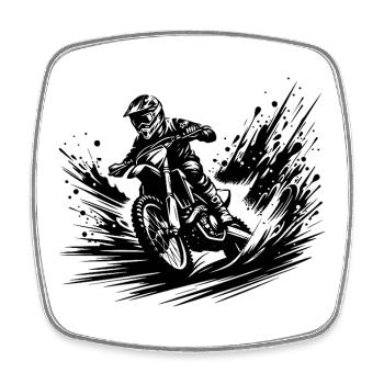 High speed on the dirt bike in the dirt - Square fridge magnet - white - Front