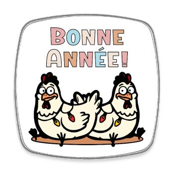 Bonne Année Poules Poulets - Magnet carré - blanc - Devant