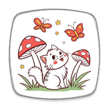 Chat fantaisiste parmi les champignons - Magnet carré - blanc - Devant