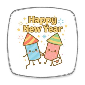 Bonne année Rockets de dessins animés - Magnet carré - blanc - Devant