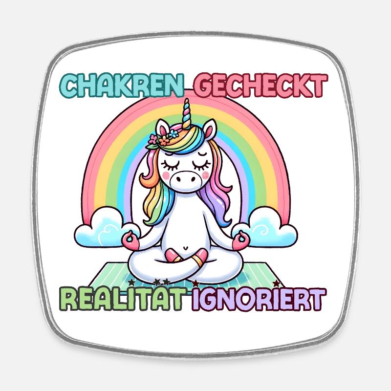 Chakras checked – reality ignored - Square fridge magnet - white