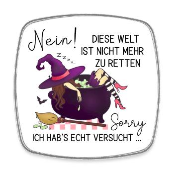 Hexe im Zauberkessel – Witchy Fun Art - Viereckiger Kühlschrankmagnet - Weiß - Vorne