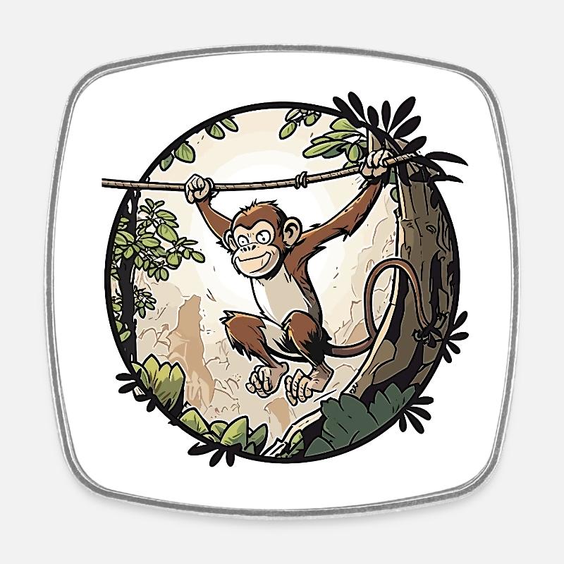 Singe de la jungle sur une corde - Magnet carré - blanc