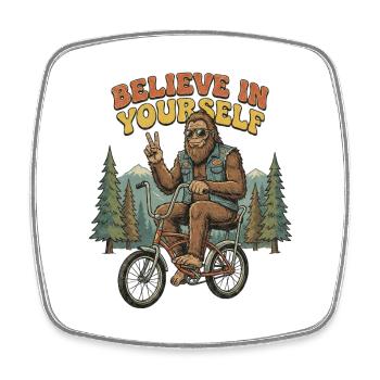 Croyez en vous – Bigfoot sur le vélo Comic - Magnet carré - blanc - Devant