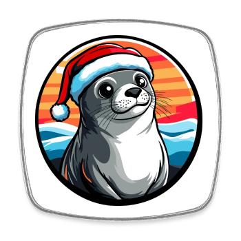 Sea Lion in Winter Santa Hat - Square fridge magnet - white - Front