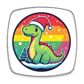 Dino mit Weihnachtsmütze Regenbogen - Viereckiger Kühlschrankmagnet - Weiß - Vorne