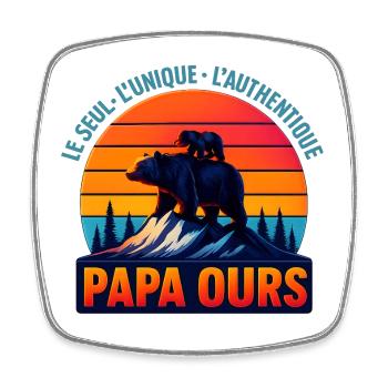Papa Ours au Soleil Orange - Viereckiger Kühlschrankmagnet - Weiß - Vorne
