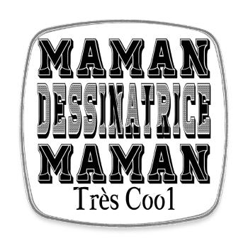 Cartoonistin-Mama, sehr coole Mama - Viereckiger Kühlschrankmagnet - Weiß - Vorne