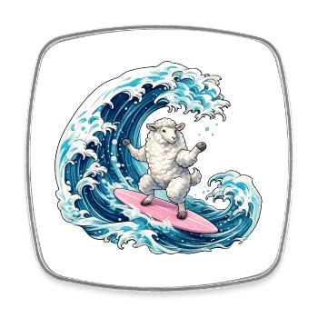 Moutons surfeurs sur la vague - Magnet carré - blanc - Devant
