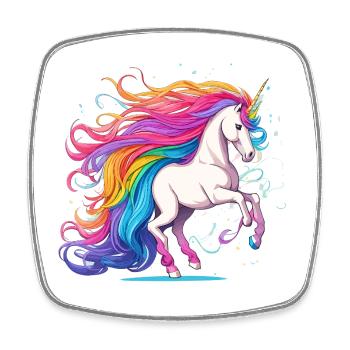 Rainbow Unicorn with Glowing Hair Tail - Square fridge magnet - white - Front