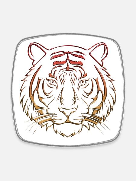 Orange chromé chrome tigre métallique - Magnet carré - blanc