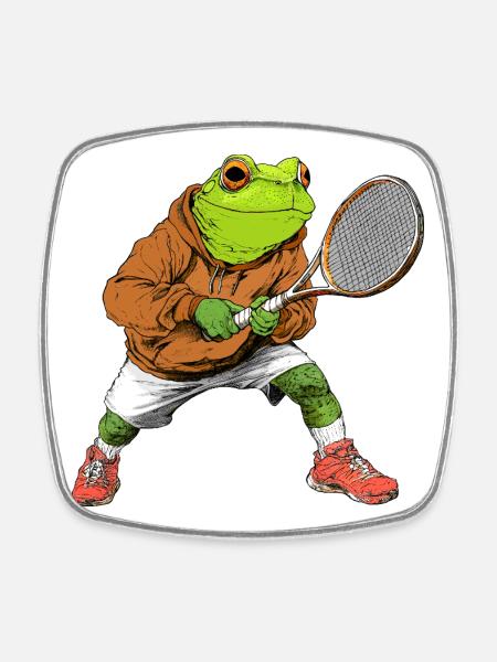Frösche Tennis - Viereckiger Kühlschrankmagnet - Weiß
