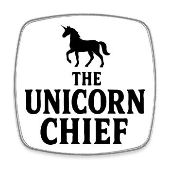 Maskulines Einhorn-Chef-Logo im minimalistischen Mafia-Stil - Viereckiger Kühlschrankmagnet - Weiß - Vorne