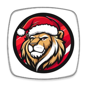 Lion de Noël avec le Père Noël - Magnet carré - blanc - Devant