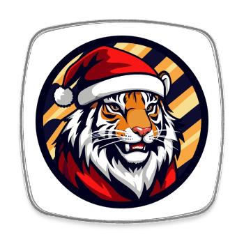 Christmas Tiger in Santa Hat - Square fridge magnet - white - Front