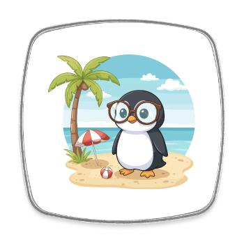 Vacances d’été de Plage du Pingouin Mignon aux Lunettes - Magnet carré - blanc - Devant