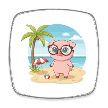 Cochon mignon avec des lunettes vacances d’été sur la plage - Magnet carré - blanc - Devant