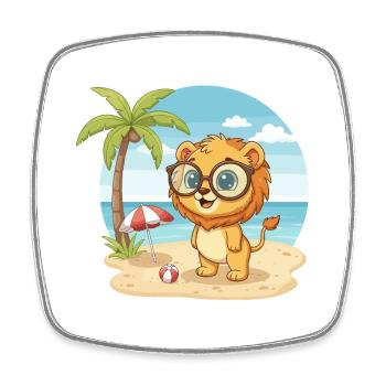 Lion mignon avec des lunettes vacances d’été à plage - Magnet carré - blanc - Devant