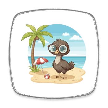Mignon émeu avec des lunettes vacances d’été sur la plage - Magnet carré - blanc - Devant