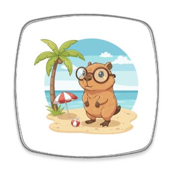 Cute Capybara with Glasses Beach Summer Vacation - Square fridge magnet - white - Front